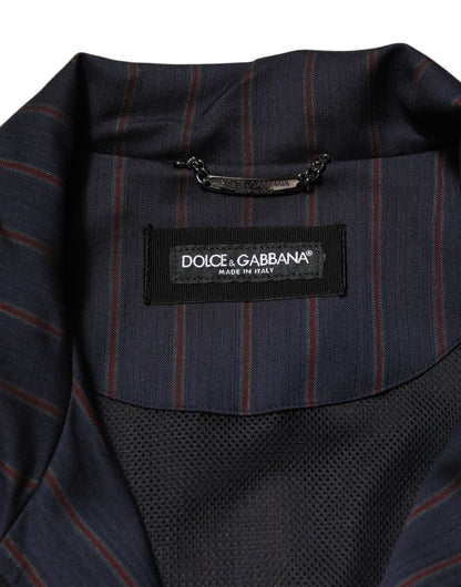 Dolce & Gabbana Track Men's Polyester & Virgin Wool Jacket - Black Blue Red Patterned Pinstripe Striped