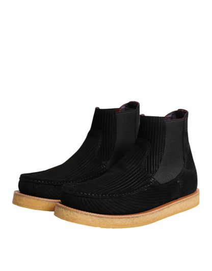 Dolce & Gabbana Men's Polyester Rubber Suede & Calf Leather Ankle Boots - Black