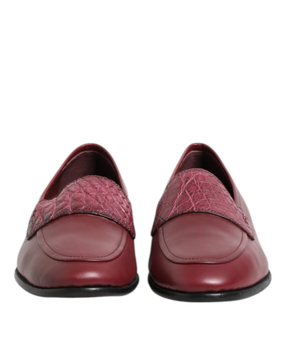 Dolce & Gabbana Men's Caiman & Calfskin Leather Slip-On Shoes - Burgundy