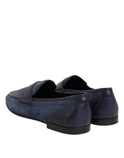 Dolce & Gabbana Men's Suede Calfskin Leather Moccasin Moccasins Loafer Shoes - Black Blue