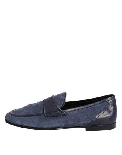 Dolce & Gabbana Men's Suede Calfskin Leather Moccasin Moccasins Loafer Shoes - Black Blue