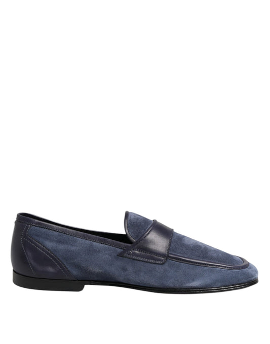Dolce & Gabbana Men's Suede Calfskin Leather Moccasin Moccasins Loafer Shoes - Black Blue