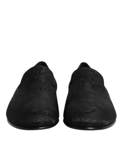 Dolce & Gabbana Men's Cotton Polyester Viscose Silk & Leather Loafer Shoes - Black Floral