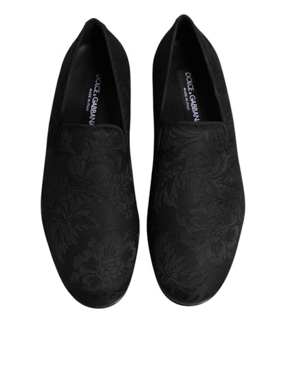 Dolce & Gabbana Men's Cotton Polyester Viscose Silk & Leather Loafer Shoes - Black Floral
