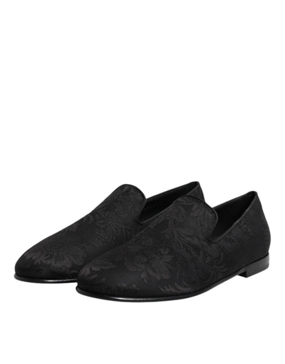 Dolce & Gabbana Men's Cotton Polyester Viscose Silk & Leather Loafer Shoes - Black Floral