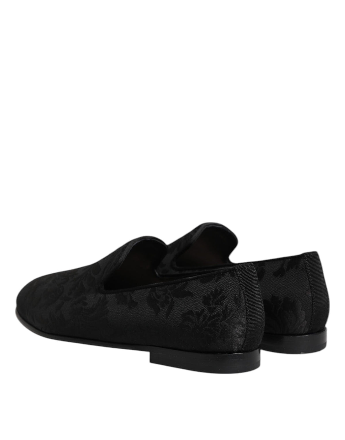 Dolce & Gabbana Men's Cotton Polyester Viscose Silk & Leather Loafer Shoes - Black Floral