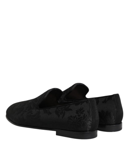 Dolce & Gabbana Men's Cotton Polyester Viscose Silk & Leather Loafer Shoes - Black Floral