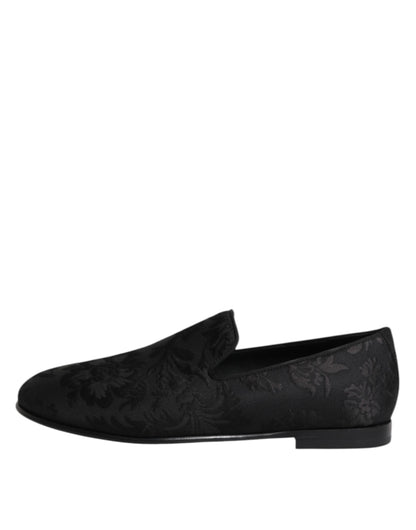 Dolce & Gabbana Men's Cotton Polyester Viscose Silk & Leather Loafer Shoes - Black Floral