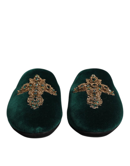 Dolce & Gabbana Men's Cotton Velvet Satin & Goatskin Leather Slider Sandals - Green Red