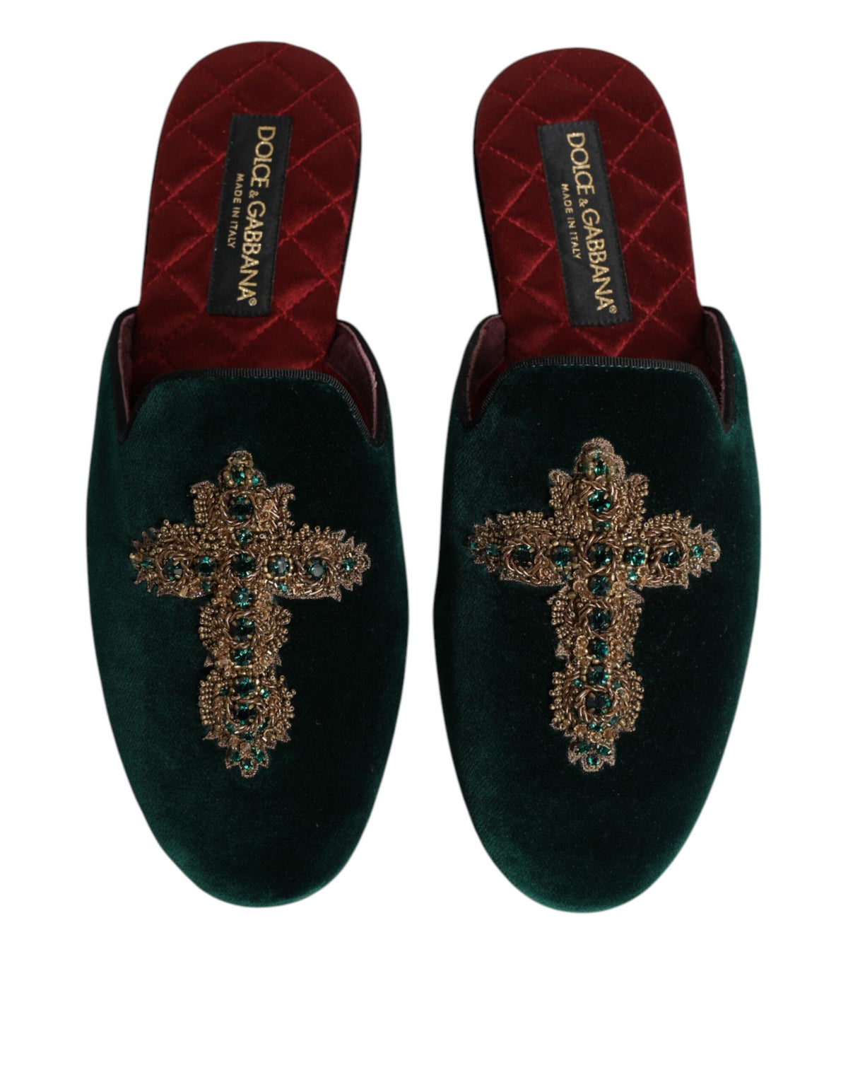 Dolce & Gabbana Men's Cotton Velvet Satin & Goatskin Leather Slider Sandals - Green Red