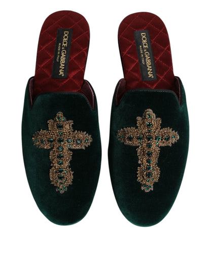 Dolce & Gabbana Men's Cotton Velvet Satin & Goatskin Leather Slider Sandals - Green Red