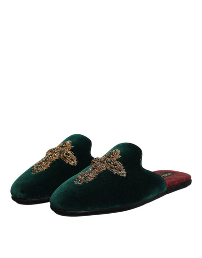 Dolce & Gabbana Men's Cotton Velvet Satin & Goatskin Leather Slider Sandals - Green Red