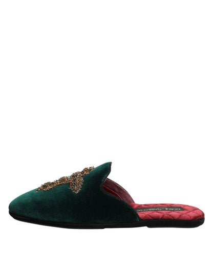 Dolce & Gabbana Men's Cotton Velvet Satin & Goatskin Leather Slider Sandals - Green Red