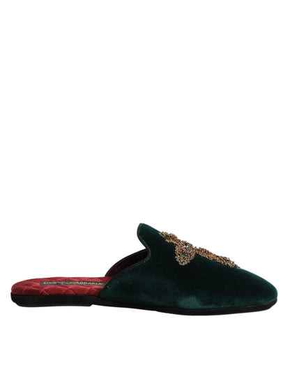 Dolce & Gabbana Men's Cotton Velvet Satin & Goatskin Leather Slider Sandals - Green Red
