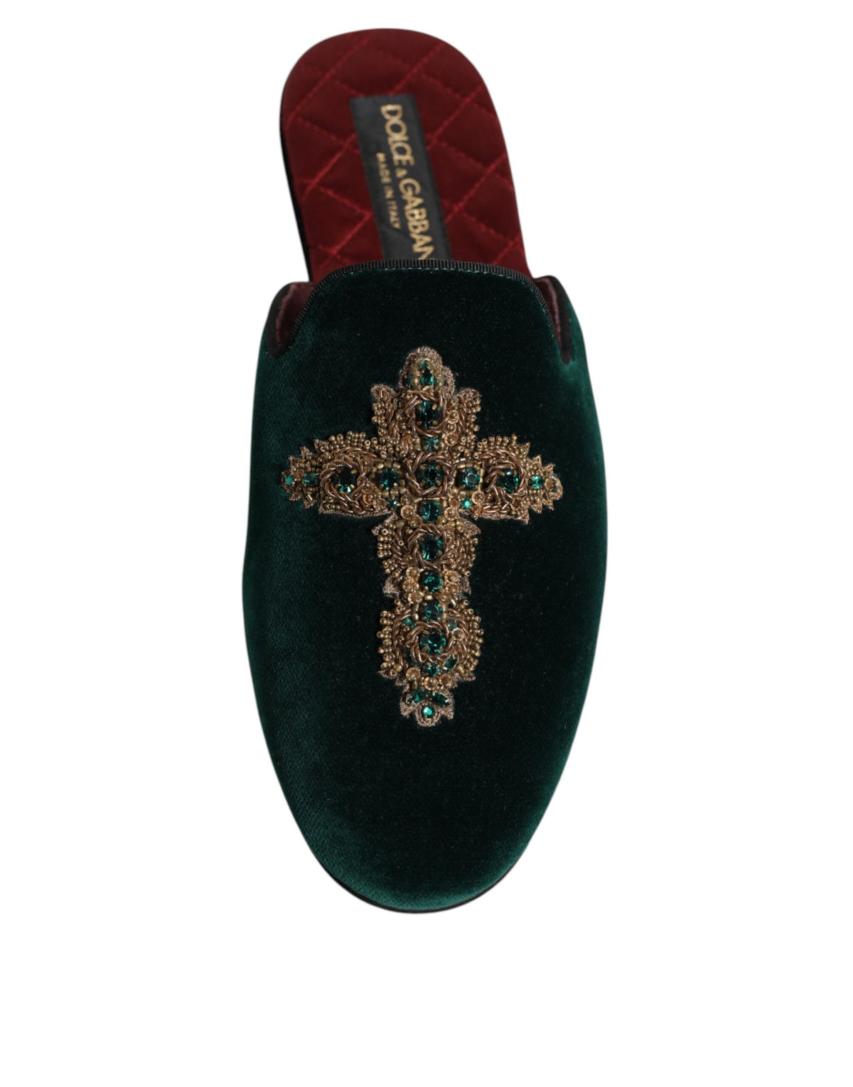 Dolce & Gabbana Men's Cotton Velvet Satin & Goatskin Leather Slider Sandals - Green Red