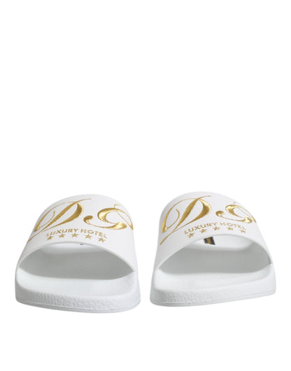 Dolce & Gabbana Men's Calfskin Leather Slider Sandals - White