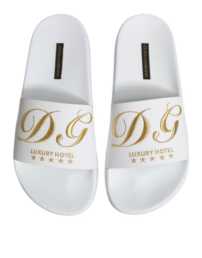 Dolce & Gabbana Men's Calfskin Leather Slider Sandals - White