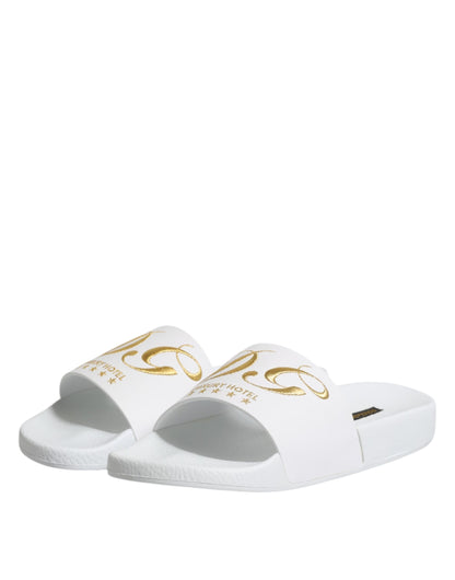 Dolce & Gabbana White Leather Slides Sandals Beachwear Shoes