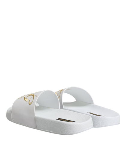 Dolce & Gabbana Men's Calfskin Leather Slider Sandals - White