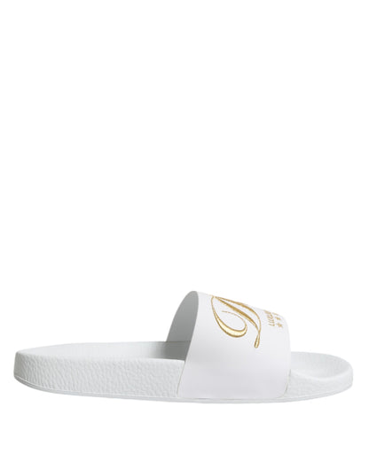 Dolce & Gabbana Men's Calfskin Leather Slider Sandals - White