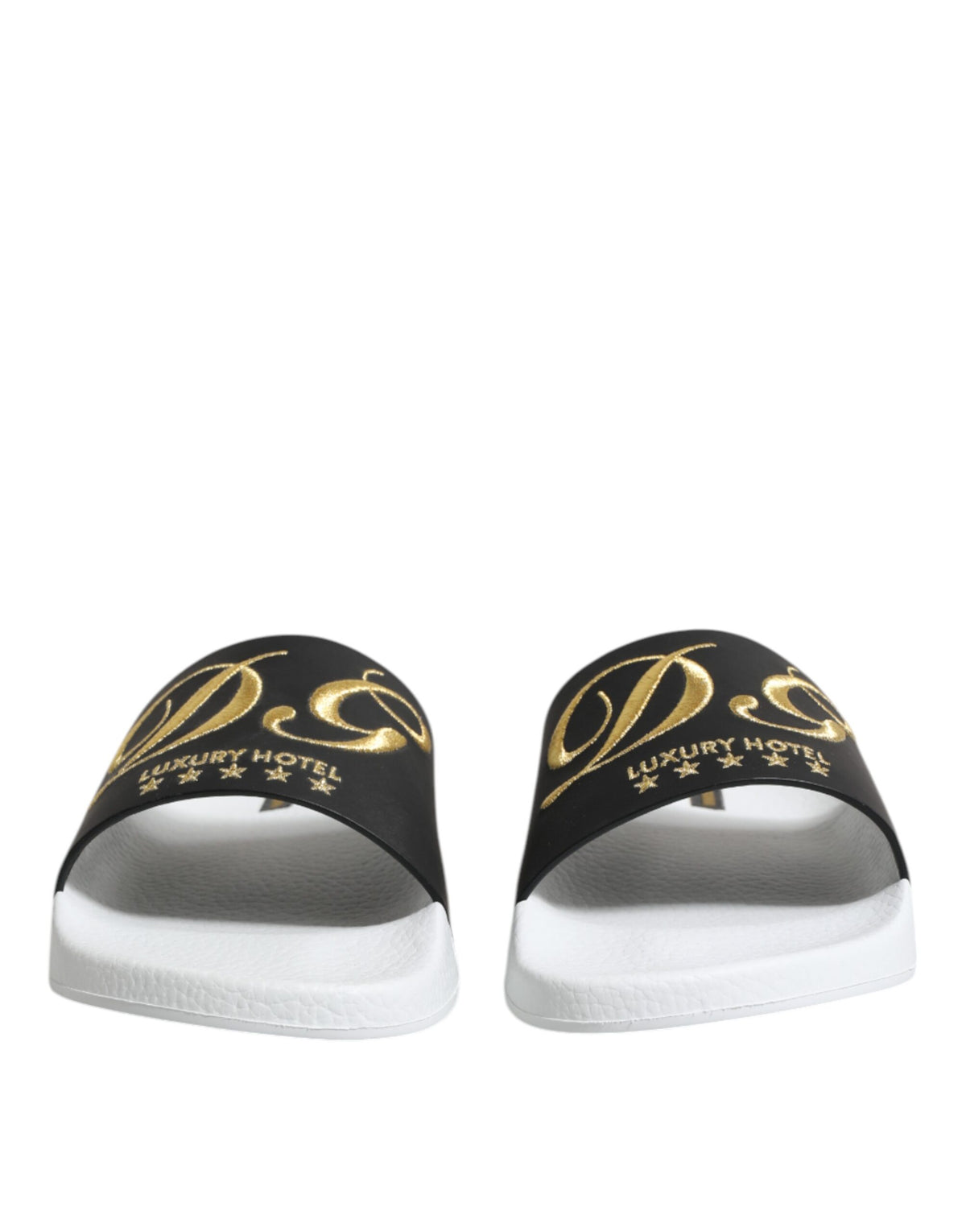 Dolce & Gabbana Men's Calfskin Leather Slider Sandals - Black White