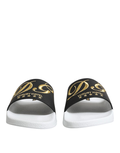 Dolce & Gabbana Men's Calfskin Leather Slider Sandals - Black White