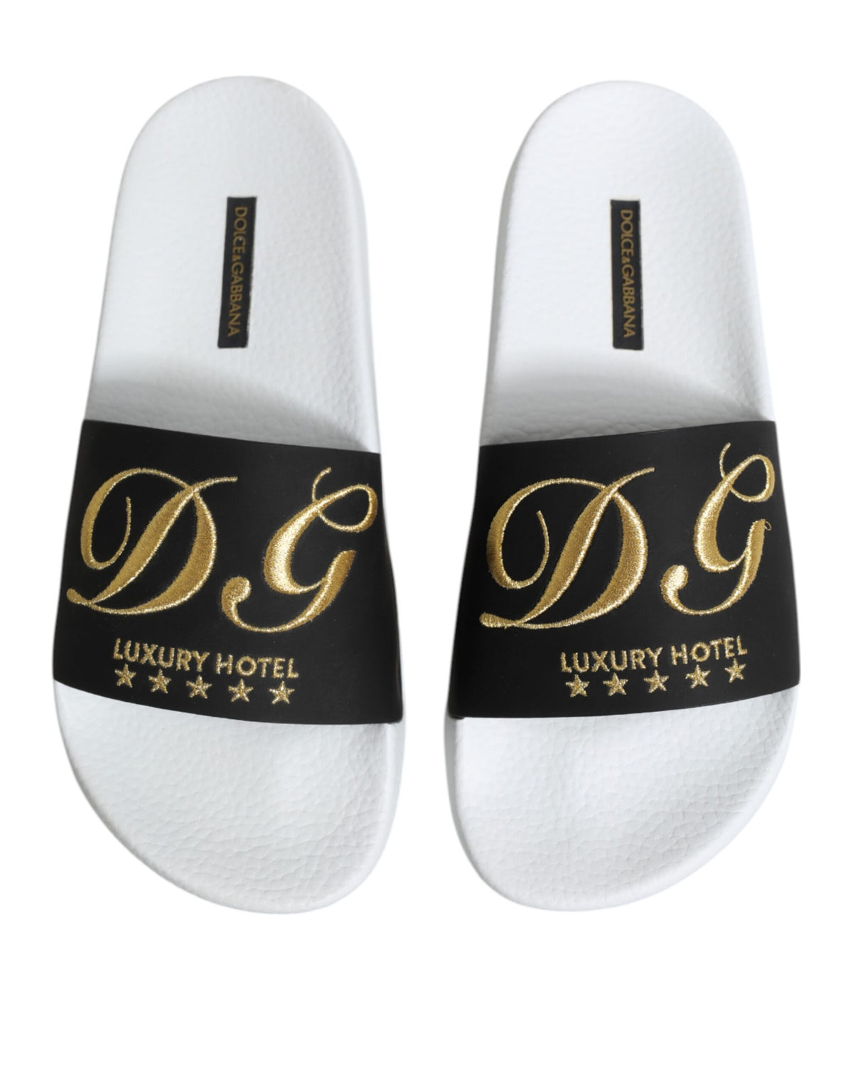 Dolce & Gabbana Men's Calfskin Leather Slider Sandals - Black White