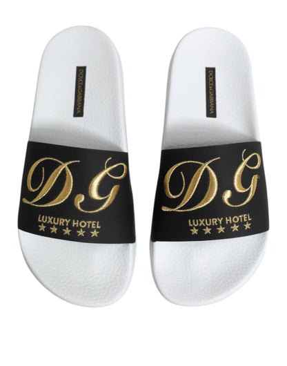 Dolce & Gabbana Men's Calfskin Leather Slider Sandals - Black White