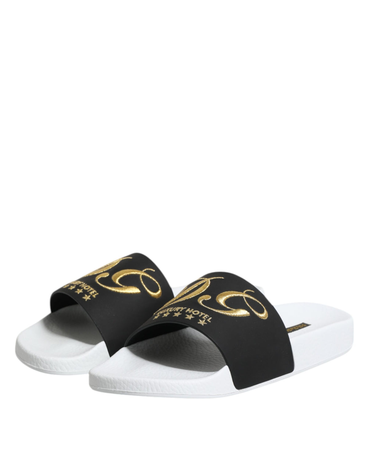 Dolce & Gabbana Men's Calfskin Leather Slider Sandals - Black White
