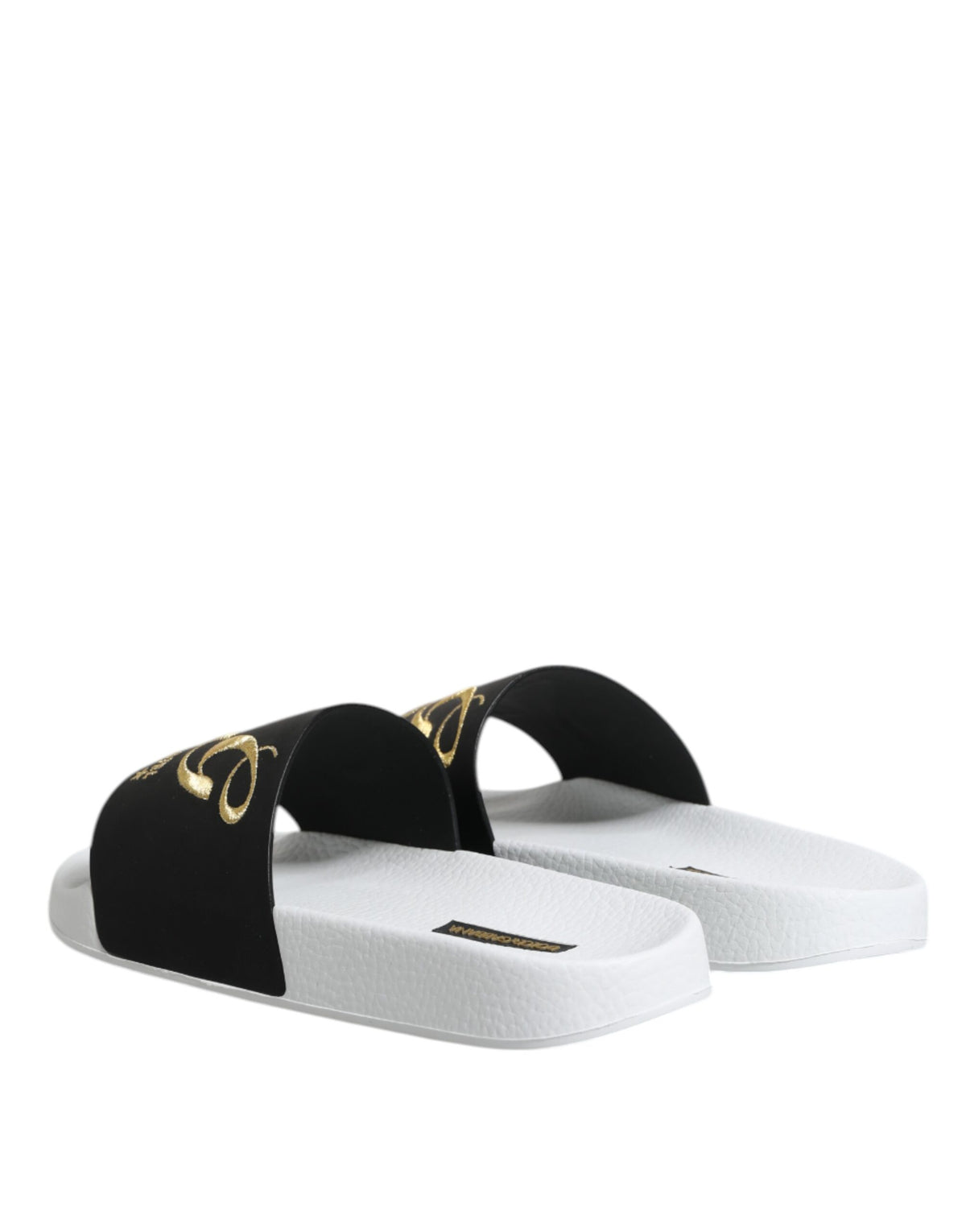Dolce & Gabbana Men's Calfskin Leather Slider Sandals - Black White