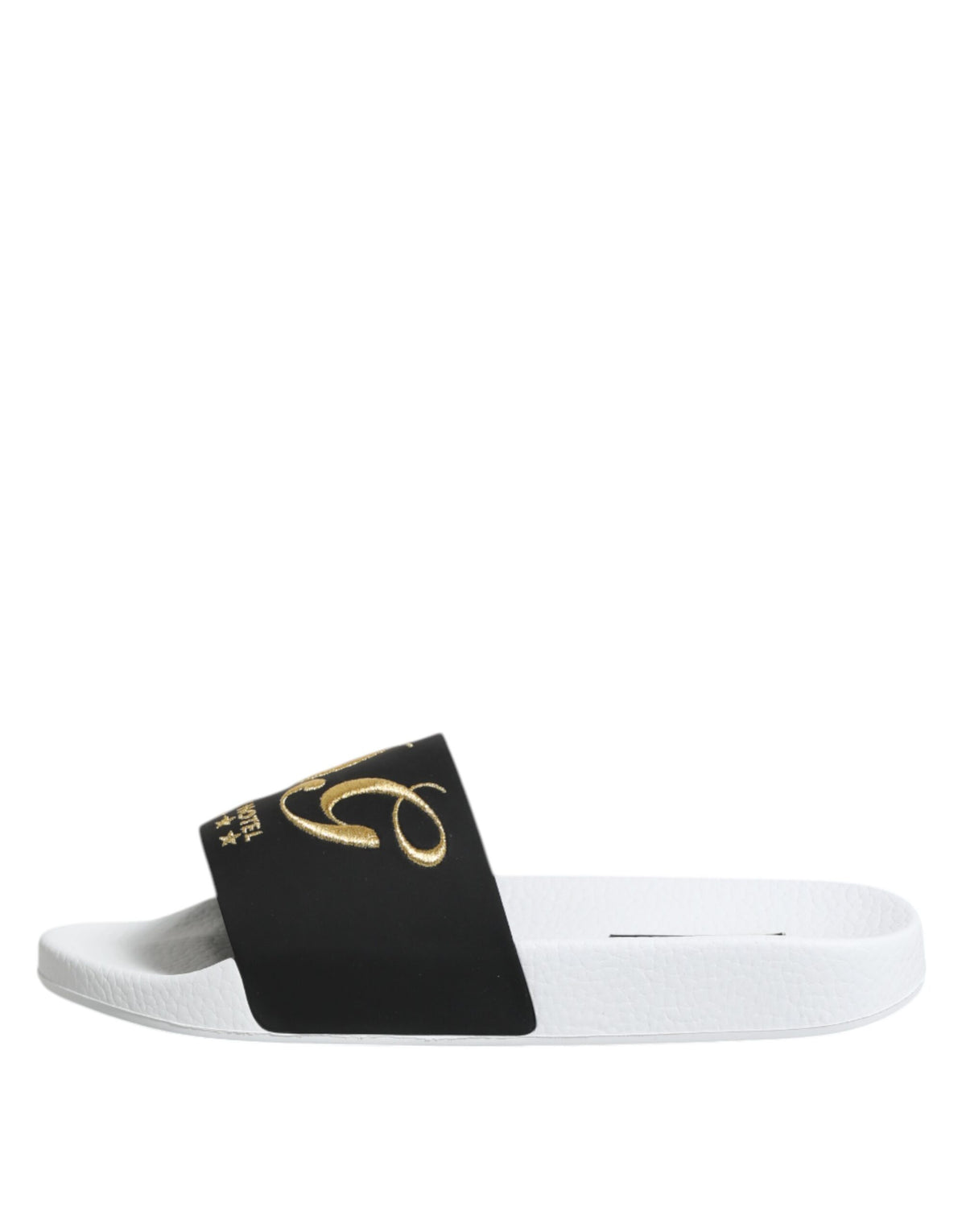 Dolce & Gabbana Men's Calfskin Leather Slider Sandals - Black White