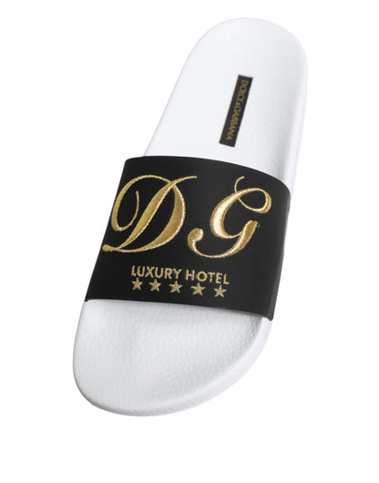 Dolce & Gabbana Men's Calfskin Leather Slider Sandals - Black White