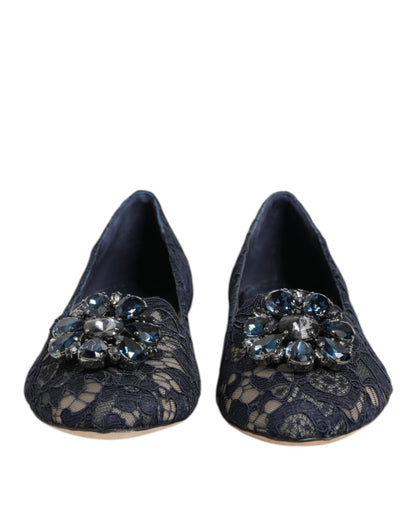 Dolce & Gabbana Women's Leather Nylon Cotton & Viscose Slippers Flat Shoes - Dark Blue Floral