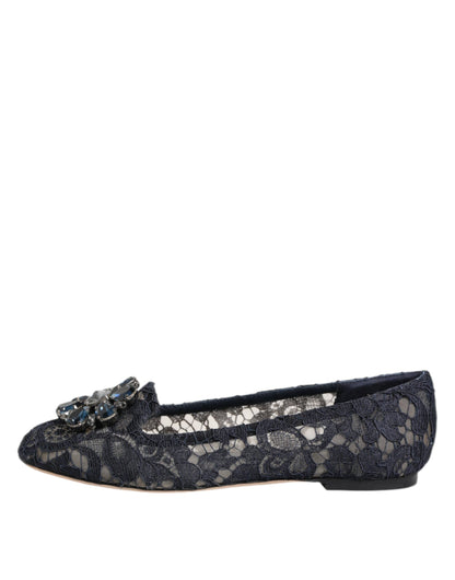 Dolce & Gabbana Women's Leather Nylon Cotton & Viscose Slippers Flat Shoes - Dark Blue Floral