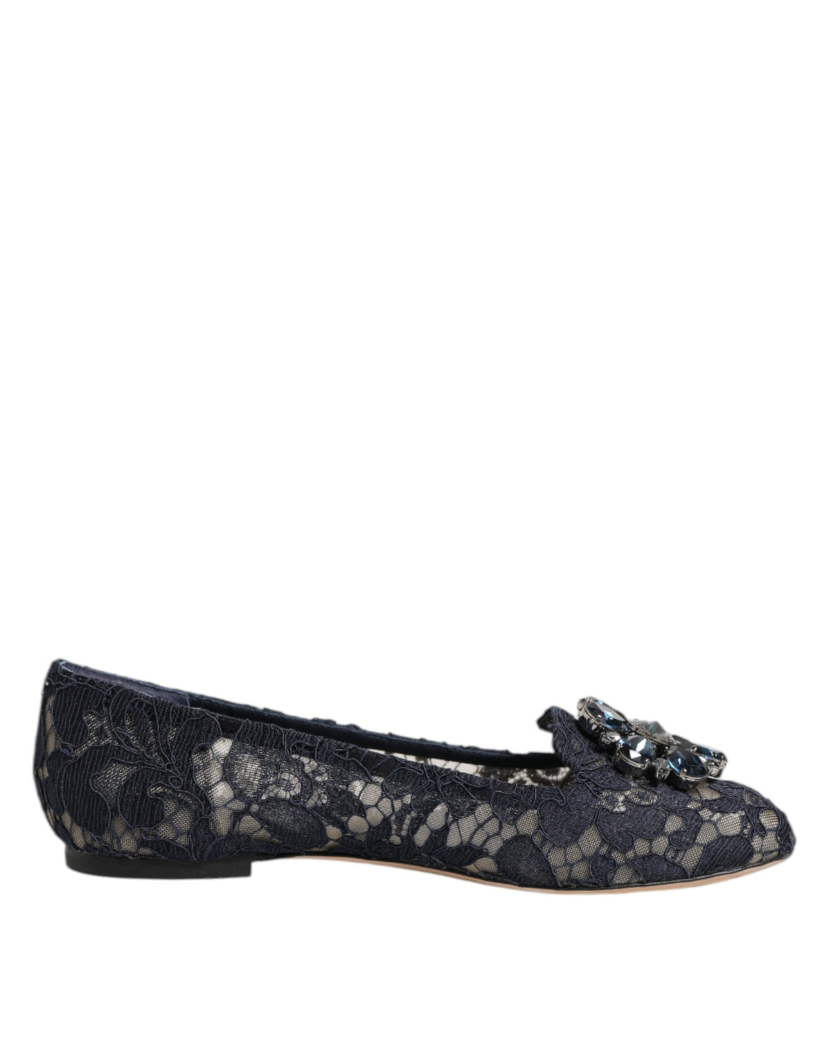Dolce & Gabbana Women's Leather Nylon Cotton & Viscose Slippers Flat Shoes - Dark Blue Floral