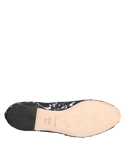 Dolce & Gabbana Women's Leather Nylon Cotton & Viscose Slippers Flat Shoes - Dark Blue Floral