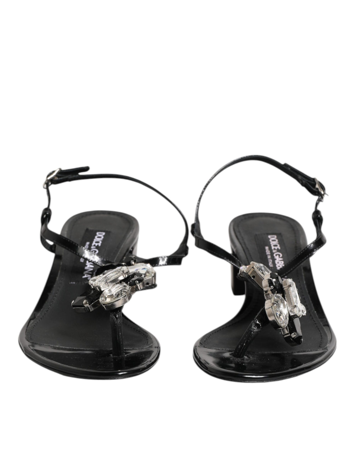 Dolce & Gabbana Women's Leather & Crystal Ankle Strap Sandals - Black