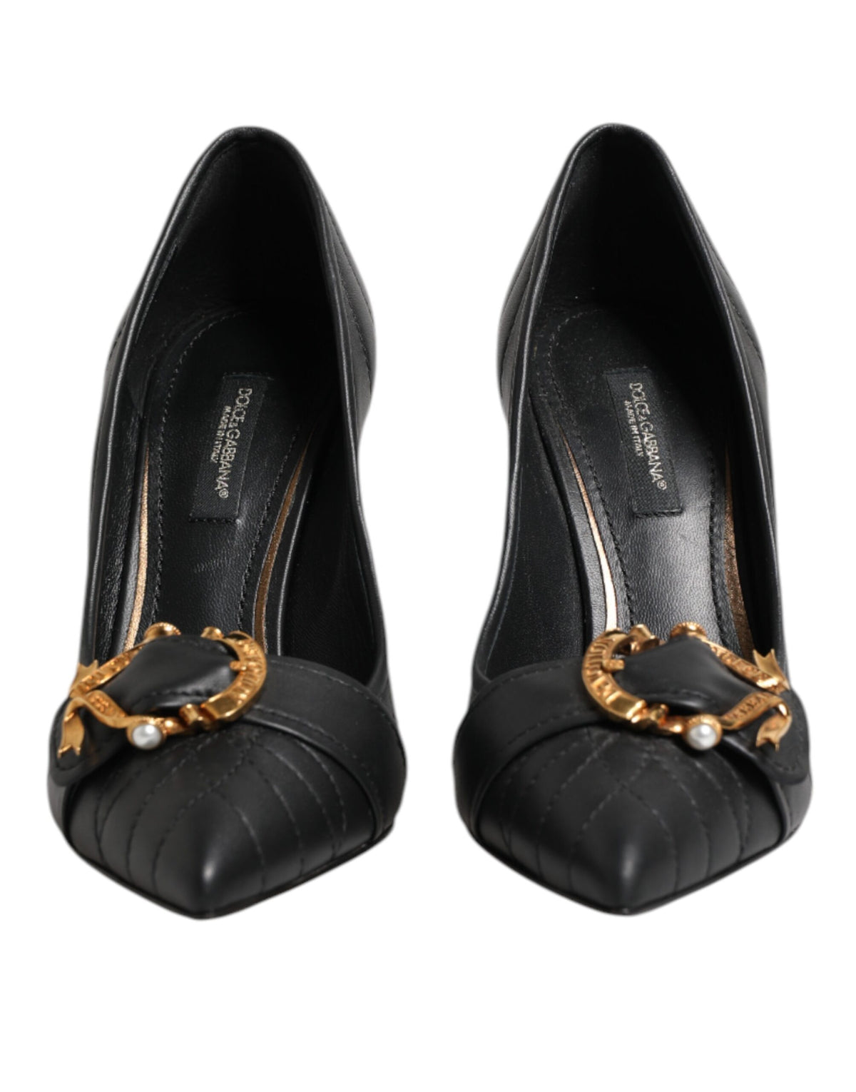 Dolce & Gabbana Devotion Heart Women's Leather Pumps Heels - Black Gold Signature