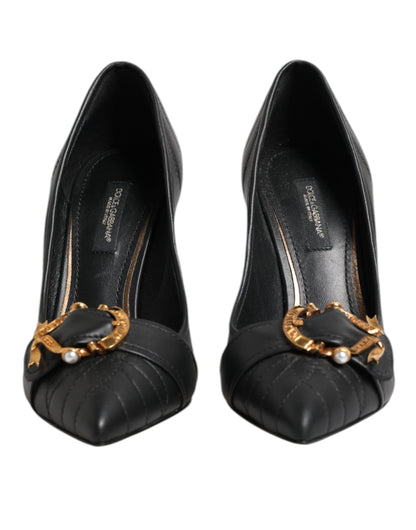 Dolce & Gabbana Devotion Heart Women's Leather Pumps Heels - Black Gold Signature