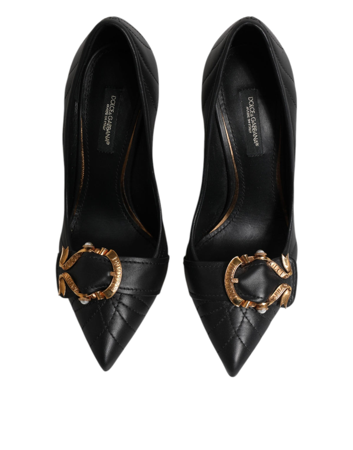 Dolce & Gabbana Devotion Heart Women's Leather Pumps Heels - Black Gold Signature