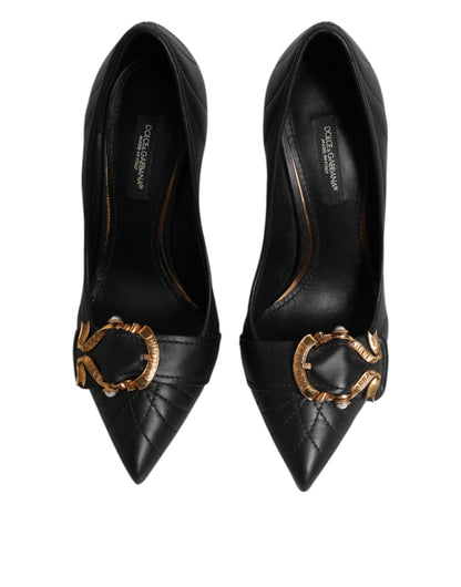 Dolce & Gabbana Devotion Heart Women's Leather Pumps Heels - Black Gold Signature