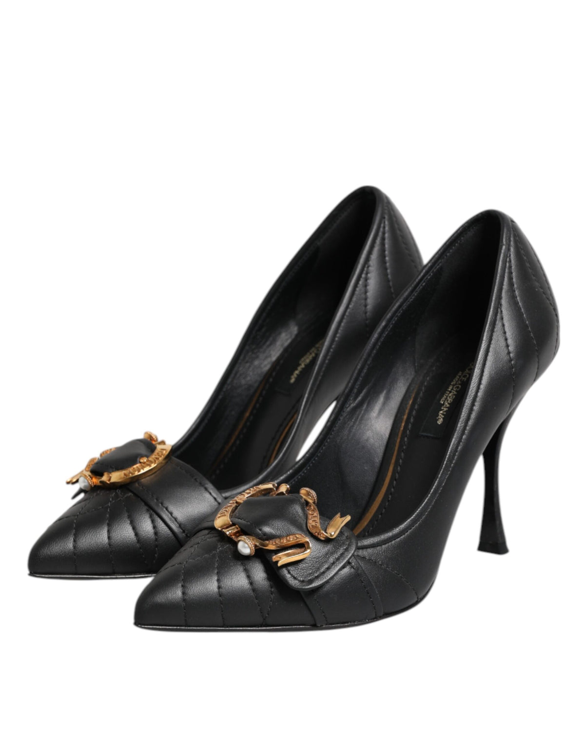 Dolce & Gabbana Devotion Heart Women's Leather Pumps Heels - Black Gold Signature