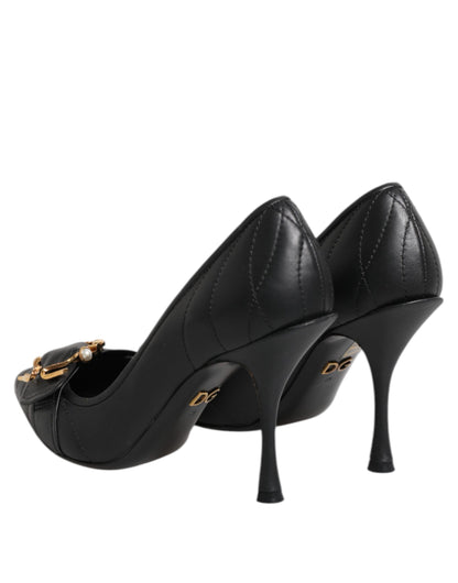 Dolce & Gabbana Devotion Heart Women's Leather Pumps Heels - Black Gold Signature