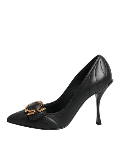 Dolce & Gabbana Devotion Heart Women's Leather Pumps Heels - Black Gold Signature