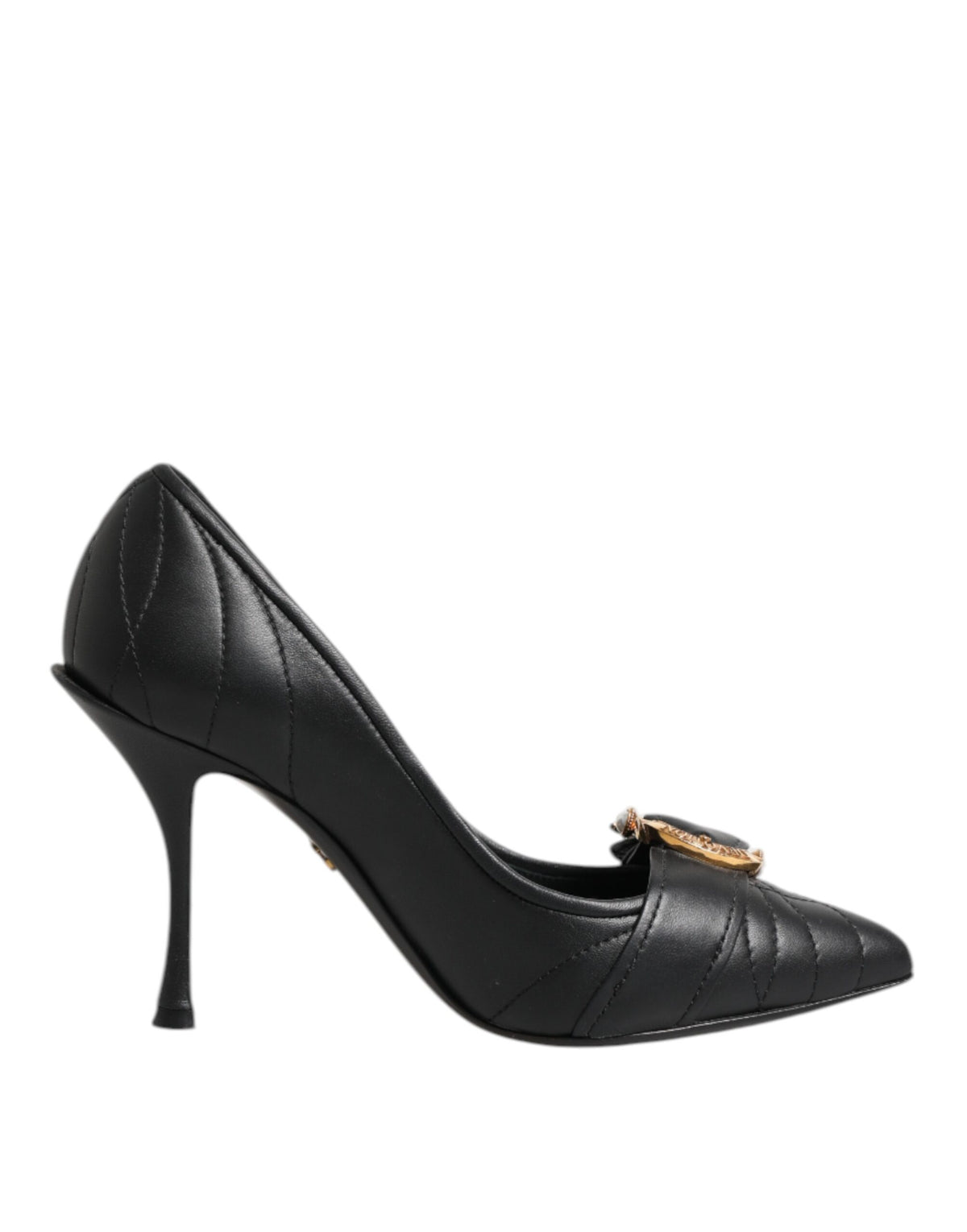 Dolce & Gabbana Devotion Heart Women's Leather Pumps Heels - Black Gold Signature
