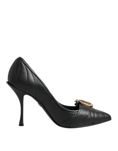 Dolce & Gabbana Devotion Heart Women's Leather Pumps Heels - Black Gold Signature