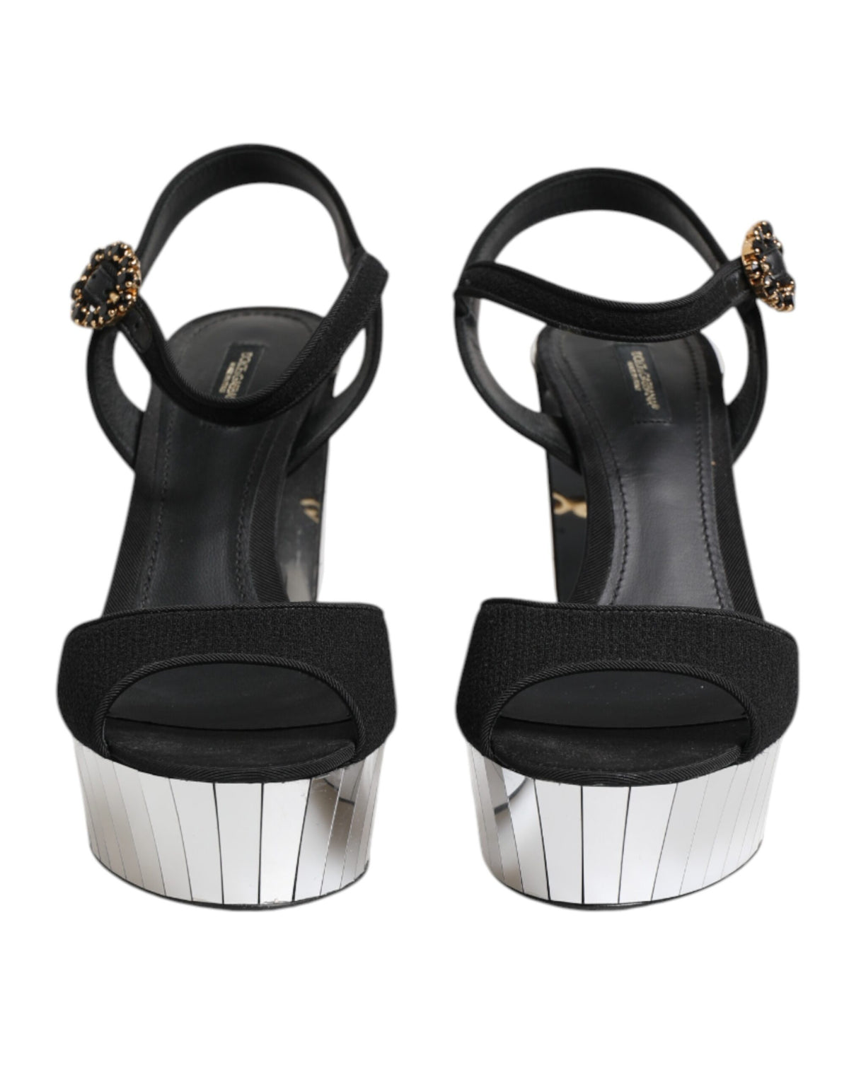 Dolce & Gabbana Women's Crystal Leather Viscose & Wool Ankle Strap Sandals - Black Silver