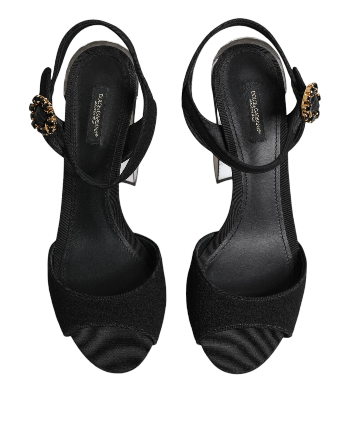 Dolce & Gabbana Women's Crystal Leather Viscose & Wool Ankle Strap Sandals - Black Silver