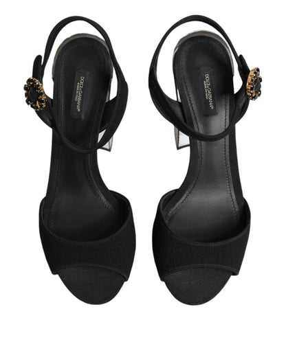 Dolce & Gabbana Women's Crystal Leather Viscose & Wool Ankle Strap Sandals - Black Silver