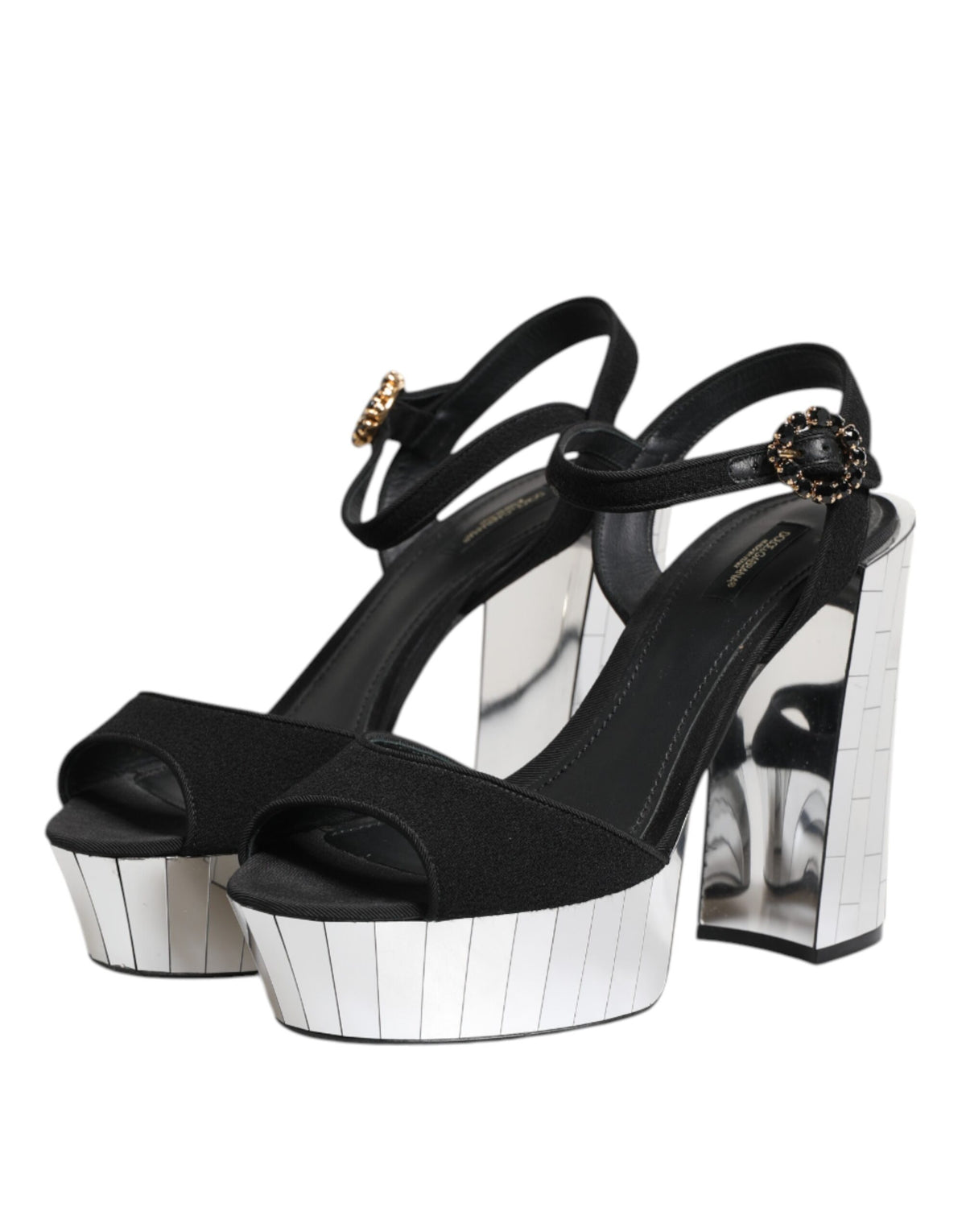 Dolce & Gabbana Women's Crystal Leather Viscose & Wool Ankle Strap Sandals - Black Silver
